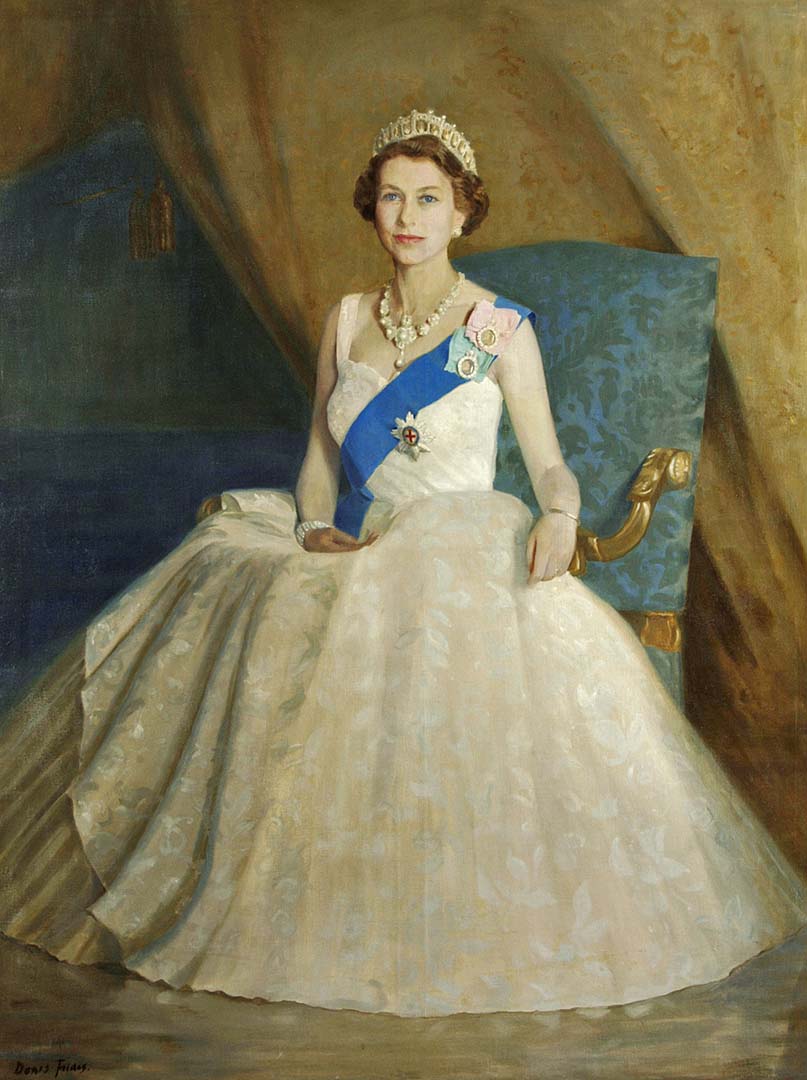 Her Majesty Queen Elizabeth II painted by Denis Fildes in 1962. It was commissioned by the officers of the 1st Battalion in February 1960.
