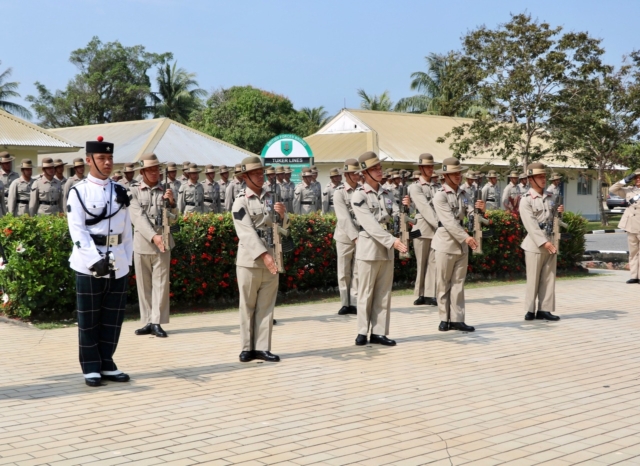 Medicina company on parade with the Quarter Guard saluting